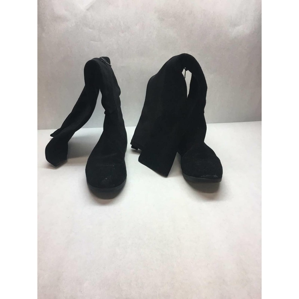 NINE WEST Tall BLACK Leather STRETCH Back FLAT Indent Side DESIGN ZIPPER Size 6
